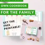 The person is creating a cookbook with recipes, measurements, and a free printable from KiddyCharts.com.