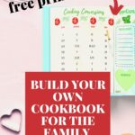 This image is providing a free printable cooking conversion chart and a template to create a personalized cookbook for the family.