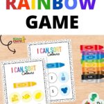 In this image, a child is sorting colors into different categories as part of a rainbow game.