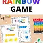 In this image, a child is sorting colors into different categories as part of a rainbow game.