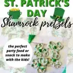 The image is showing a recipe for making shamrock-shaped pretzels, which would be a fun activity for kids to do for St. Patrick's Day.