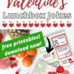 This image is offering free printables of Valentine's Day themed lunchbox jokes, as well as a joke about a phone proposing to their girlfriend.