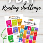 This image is promoting a 7-day reading challenge with various books and activities to complete.