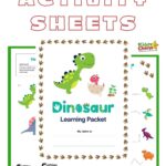 The image is depicting a set of dinosaur activity sheets for children to complete, with instructions on how to use them.