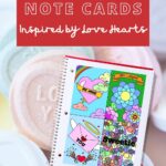 This image is showing a selection of Valentine's Day note cards inspired by Love Hearts candy.
