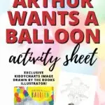 Arthur is trying to get a balloon from Elizabeth Gilbert Bedia, who is the illustrator of the book, with the help of Erika Meza from Kiddy Charts.