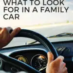 The image is providing tips on what to look for when buying a family car, with a link to the website KiddyCharts.com for more information.