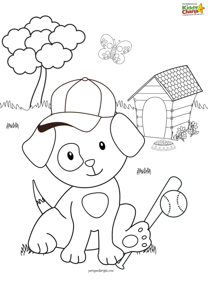 Baseball puppy coloring pages for kids