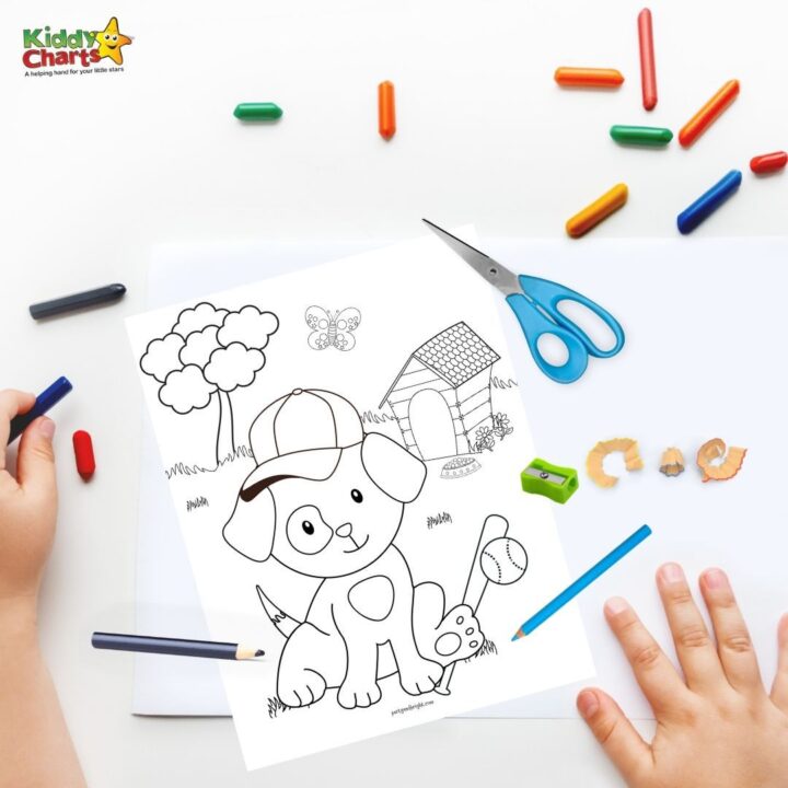 A child is drawing a colorful illustration with office supplies and a writing implement, creating a unique design with ink on stationery.