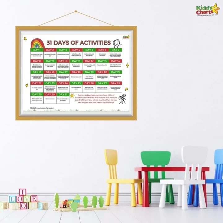 This image is providing 31 days of activities for kids to have fun with.