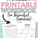 This image is showing a workbook for blended families, providing a helping hand for their family members to share their stories through writing or drawing.