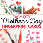 This image is showing a craft project for making DIY fingerprint cards for Mother's Day.