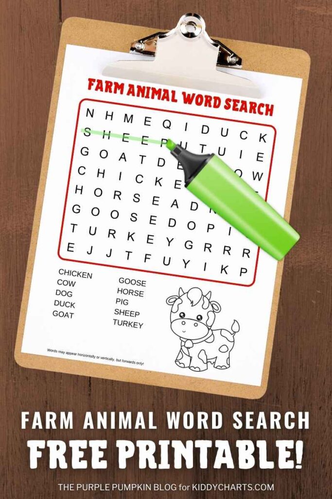 Farm animals wordsearch ideas