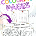 This image is showing a coloring page featuring a word search and coloring sheet with the colors of the rainbow.