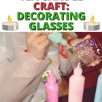 Kids are decorating glasses with a tea candle craft for KiddyCharts.com.