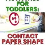 In this image, a family is sorting shapes out of contact paper to do an activity for toddlers.