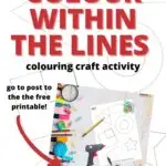 The image depicts a coloring craft activity, encouraging viewers to color within the lines and visit the website KiddyCharts.com for a free printable.
