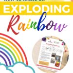 In this image, a person is being instructed on how to make an exploding rainbow using a free printable from Kiddy Charts.