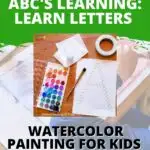 This image shows a family homeschooling their children with educational activities such as learning letters and watercolor painting.