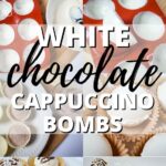 This image is advertising a website that sells white chocolate cappuccino bombs from the brand Hills Bros.