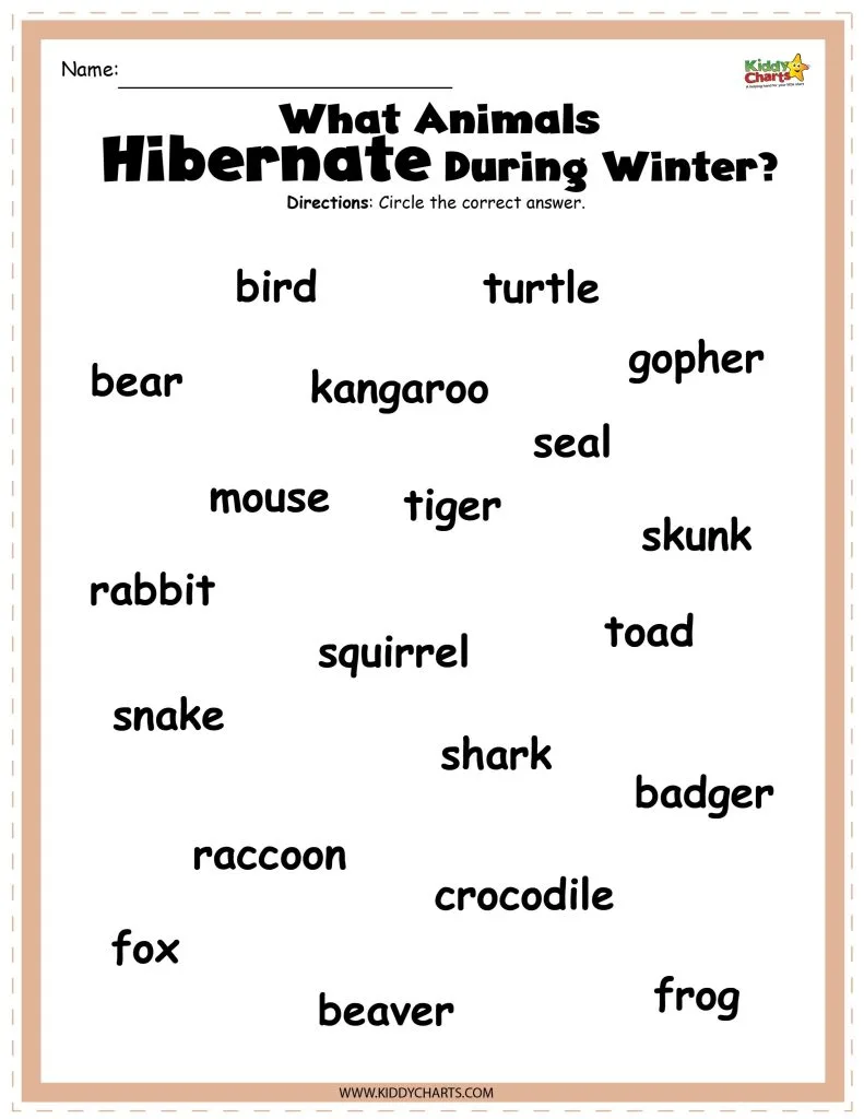 Hibernating animals printable