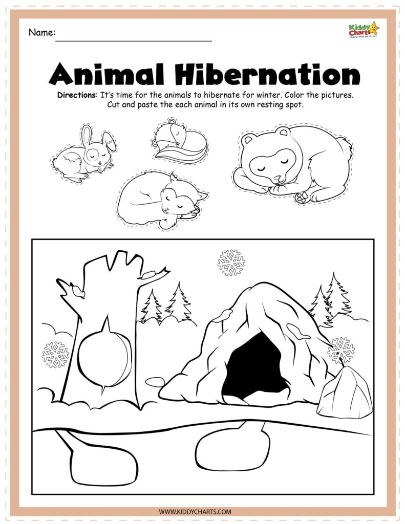 Hibernating Animals Activity Sheets   kiddycharts.com