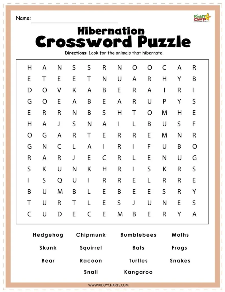Hibernating animals crossword