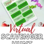 In this image, KiddyCharts is encouraging kids to go on a scavenger hunt to find items that fit various descriptions, with the goal of making video calls fun.