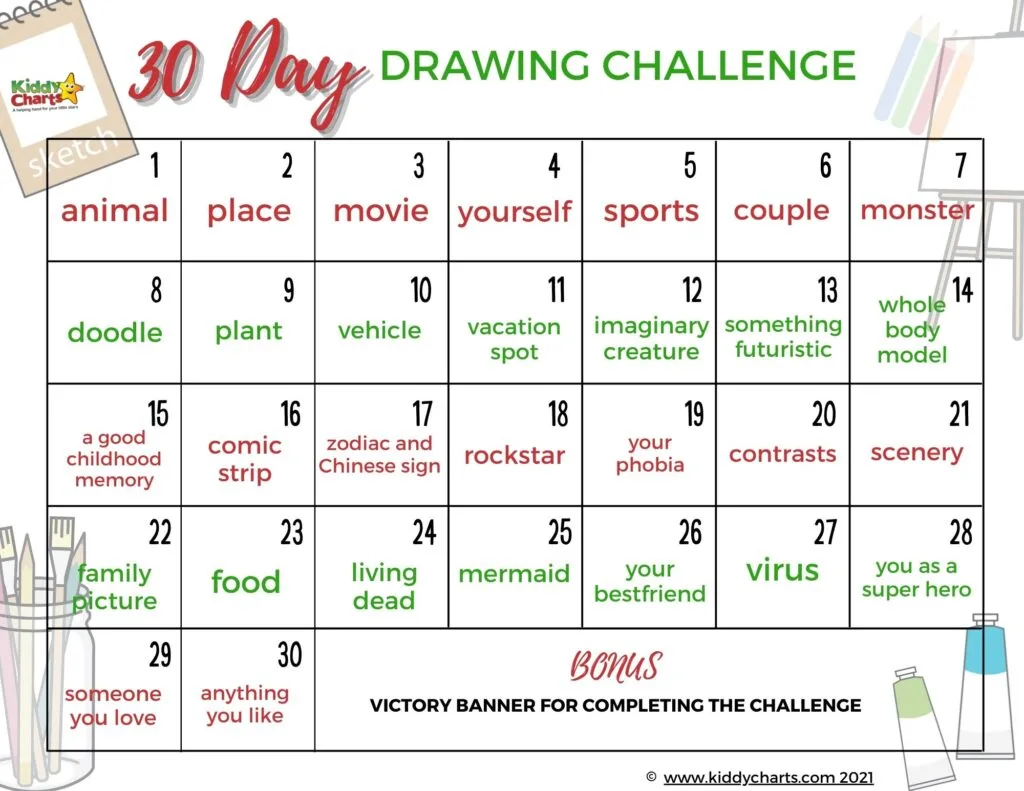30 Day Drawing Challenge 2021  kiddychartscom