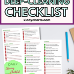 This image is a checklist of deep-cleaning tasks for various areas of the home.