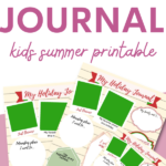 The image is of a printable journal page for children to document their holiday experiences, including favorite photos, places visited, and highlights of the holiday.