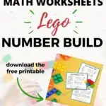 In this image, Kiddy Charts is offering free printable math worksheets to help children learn numbers using Lego.