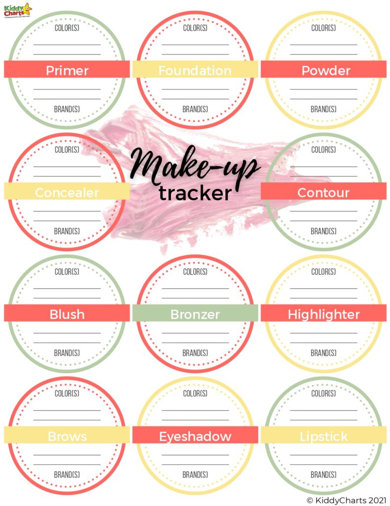 Printable make up tracker