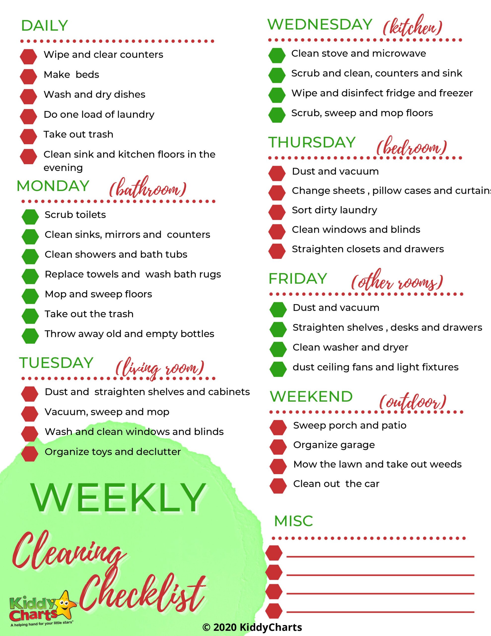 Deep cleaning checklist by day of the week