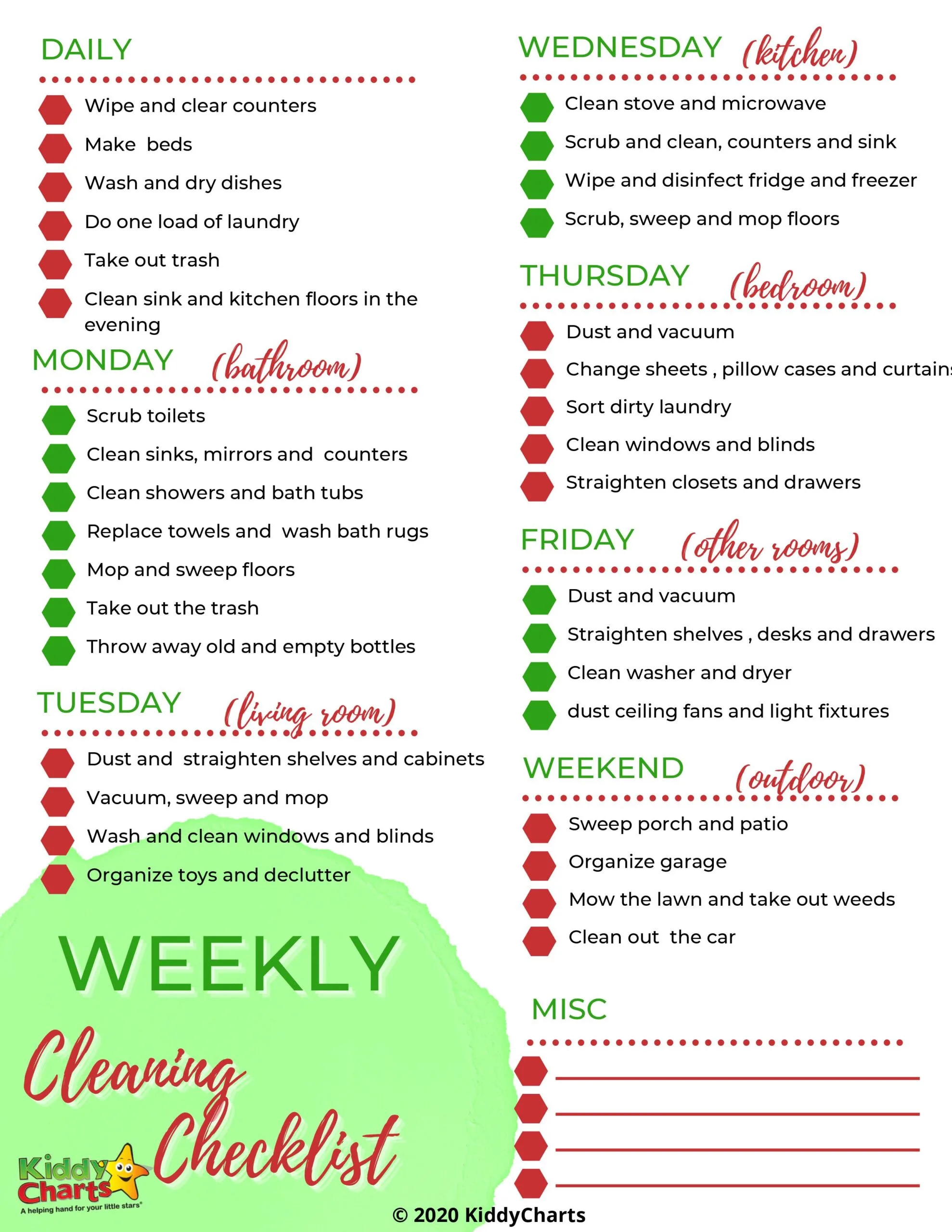 Deep cleaning checklist by day of the week