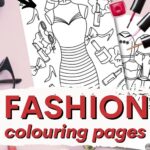 The image depicts a website offering free printable fashion-themed coloring pages.