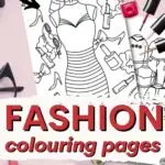 The image depicts a website offering free printable fashion-themed coloring pages.