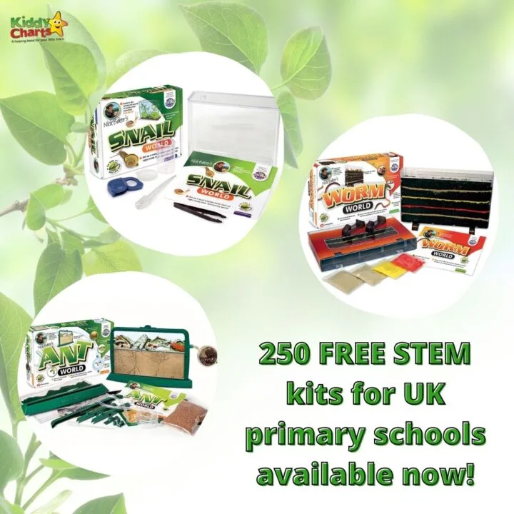 This image is advertising a program that is offering 250 free STEM World kits to UK primary schools.