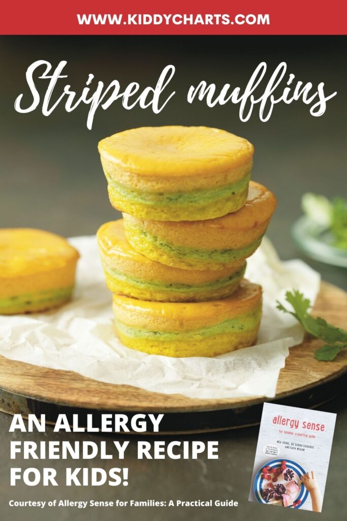 Healthy muffins for kids pinterest image: final shot showing the stripes.