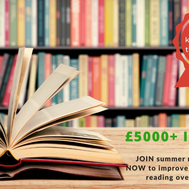 This image is encouraging children to join a summer reading challenge in order to improve their wellbeing through reading during the holidays, with the incentive of prizes worth over £5000.