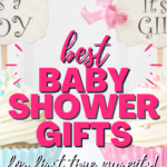 The image is showing a selection of baby shower gifts for first-time parents from Kiddy Charts.com.