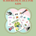 This image is promoting a downloadable printable activity to help children practice their scissor skills.