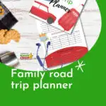 The image is of a family planning a road trip with the help of a guide from kiddycharts.com.