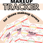 This image is promoting a free makeup tracker for makeup lovers, with a list of products and brands.