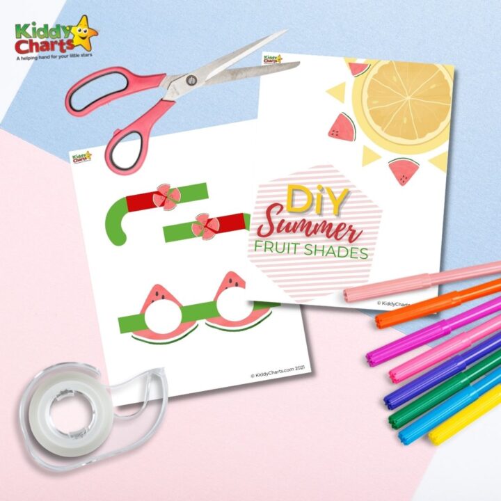 A child is happily creating a colorful design with office supplies and stationery from KiddyCharts' DIY Summer Fruit Shades collection.