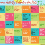 This image is a summer activity calendar for kids, with a variety of activities to do each day.