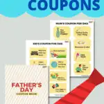 The image is showing a variety of coupons that can be given to fathers on Father's Day, such as a massage, breakfast in bed, car wash, date night, and a game night.