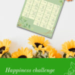 The image is promoting a challenge for both kids and adults to do one thing a day that makes them happy, with ideas provided.