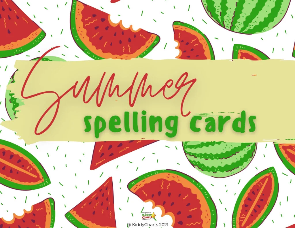 In this image, a set of spelling cards is being offered by KiddyCharts in 2021.