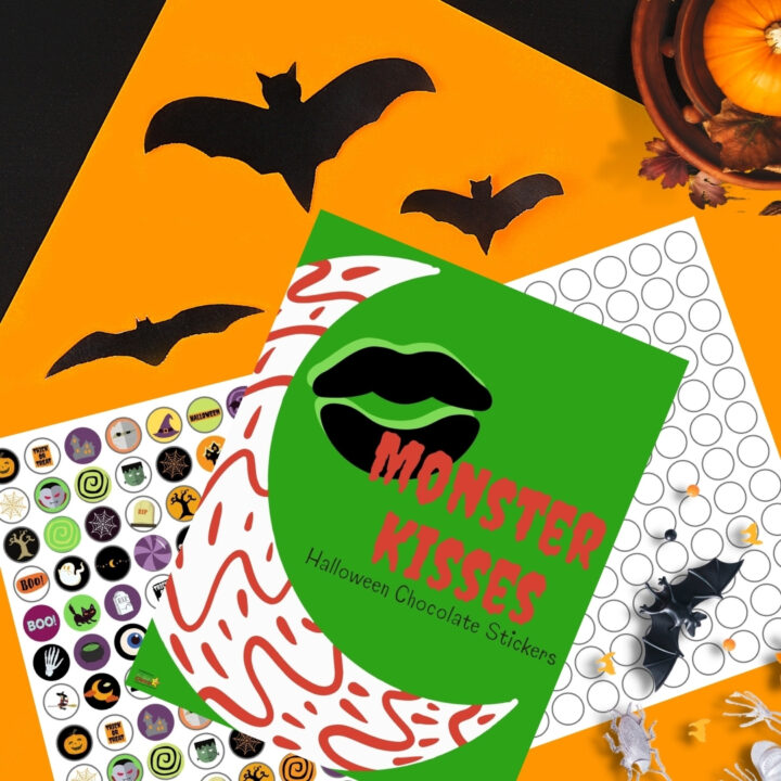 In this image, people are celebrating Halloween by giving out Monster Halloween Kisses and Halloween Chocolate Stickers.